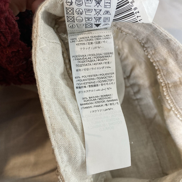 MNG Women's Ivory Linen Pants Size 14 Tapered Career Coastal Old Money Natural - Picture 8 of 14